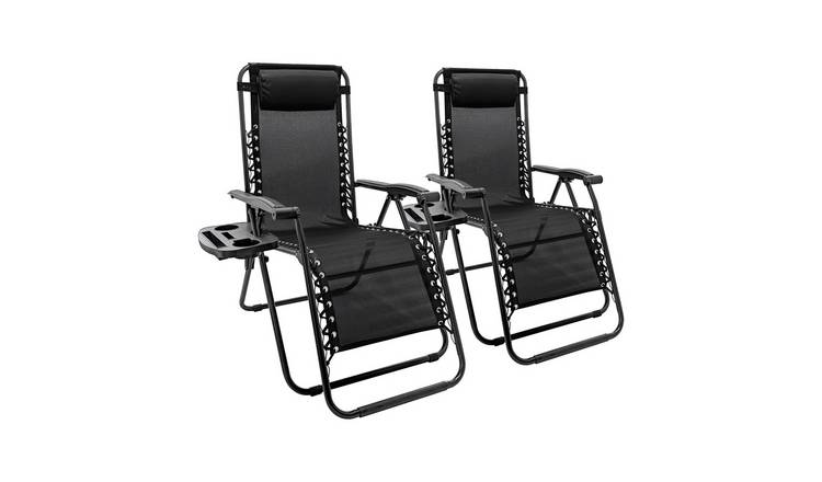 Harbour Housewares Zero Gravity Chair Set - Black - Pack of 2