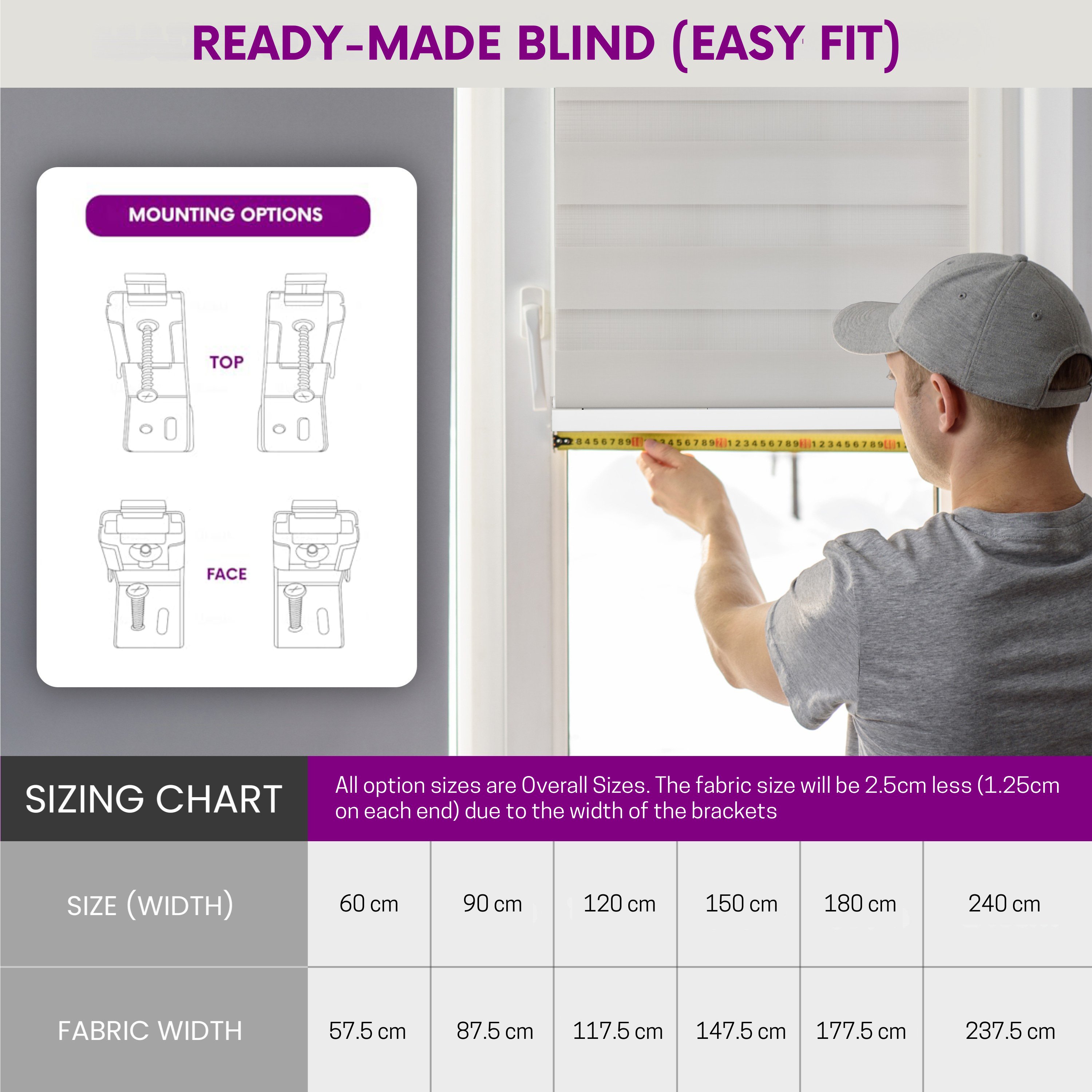 Furnished White Day and Night Roller Blind - 65cm x 210cm - Image 4
