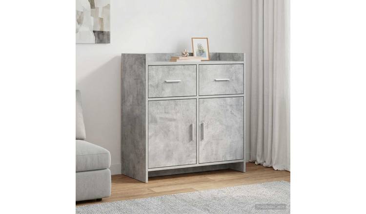 Walplus 2 Drawer Rectangular Sideboard - Concrete Grey - 75 x 36 x 80 cm