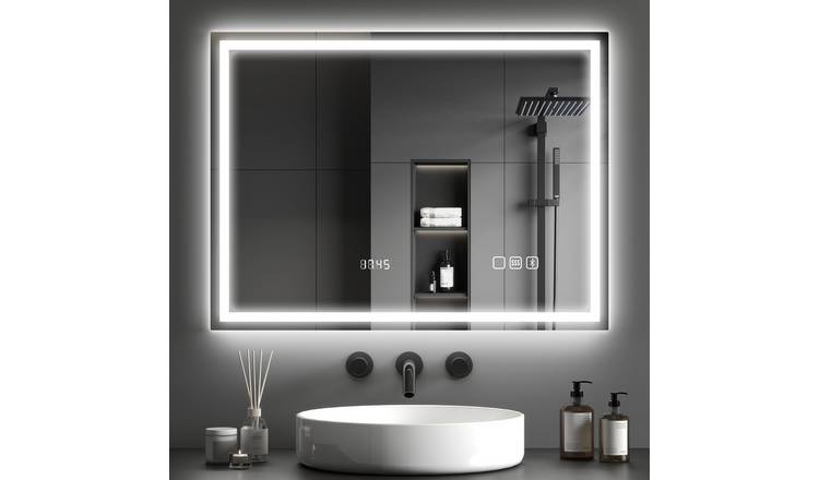 HOMCOM Clock Bluetooth LED Bathroom Mirror