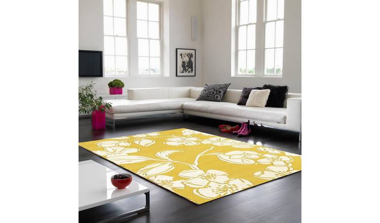 Mega Flooring Yellow Handmade Floral Rug - 80 x 150cm