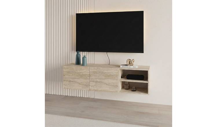 Decortie Conrad Floating TV Unit Particleboard Matt Finish - Stone