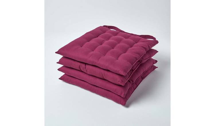 Homescapes Pack of 4 Cotton Seat Pad Chair Cushions - Burgundy