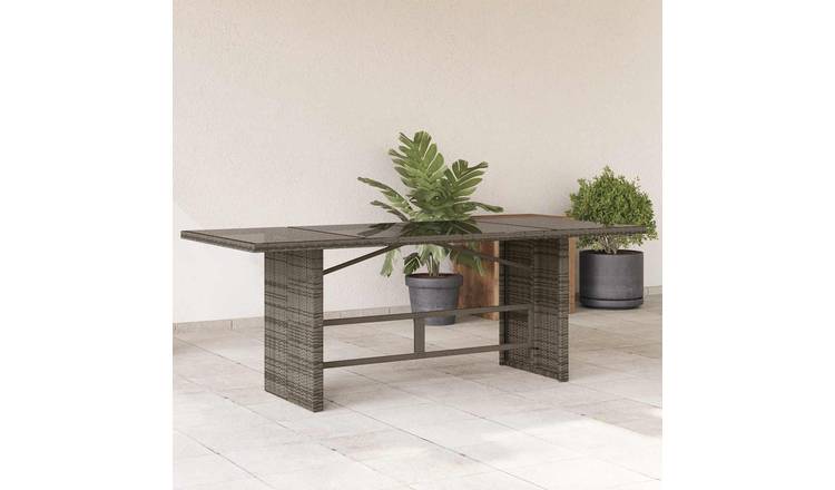 Walplus Poly Rattan Garden Table with Glass Top - Grey - 190 x 80 x 75 cm