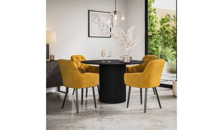 Furniture Online Arlo Anika Black Top w Blk Legs Dining Table & 4 Mustard Chairs