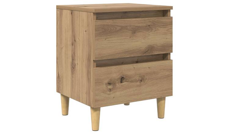 Walplus 2 Drawer Wood Bedside Cabinet Wood Back - Oak - 40 x 35 x 50 cm