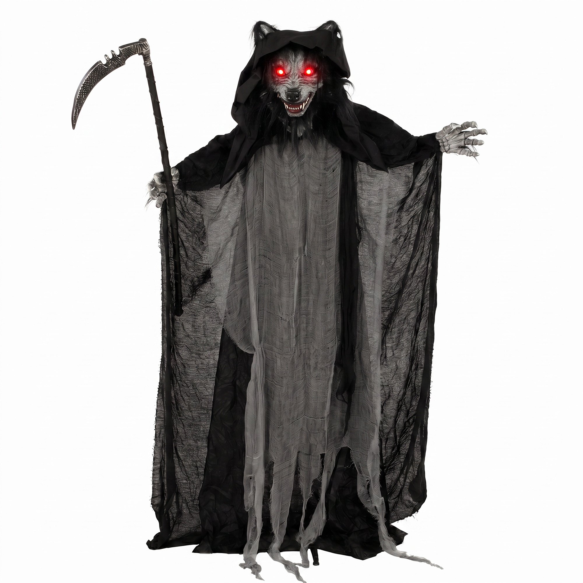 HOMCOM 5.6ft Animated Halloween Standing Werewolf with Sickle Decoration - Image 2