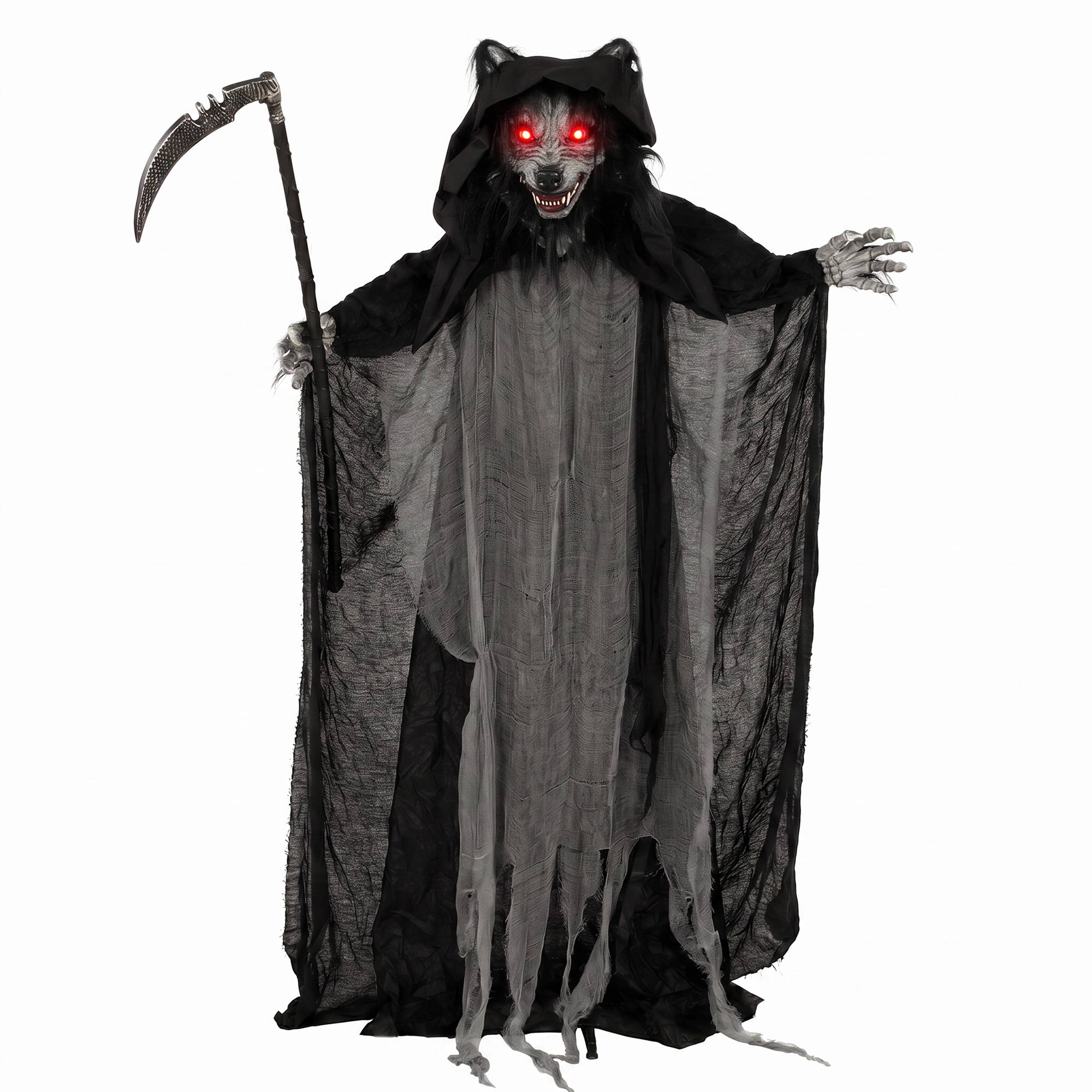 HOMCOM 5.6ft Animated Halloween Standing Werewolf with Sickle Decoration - Image 2