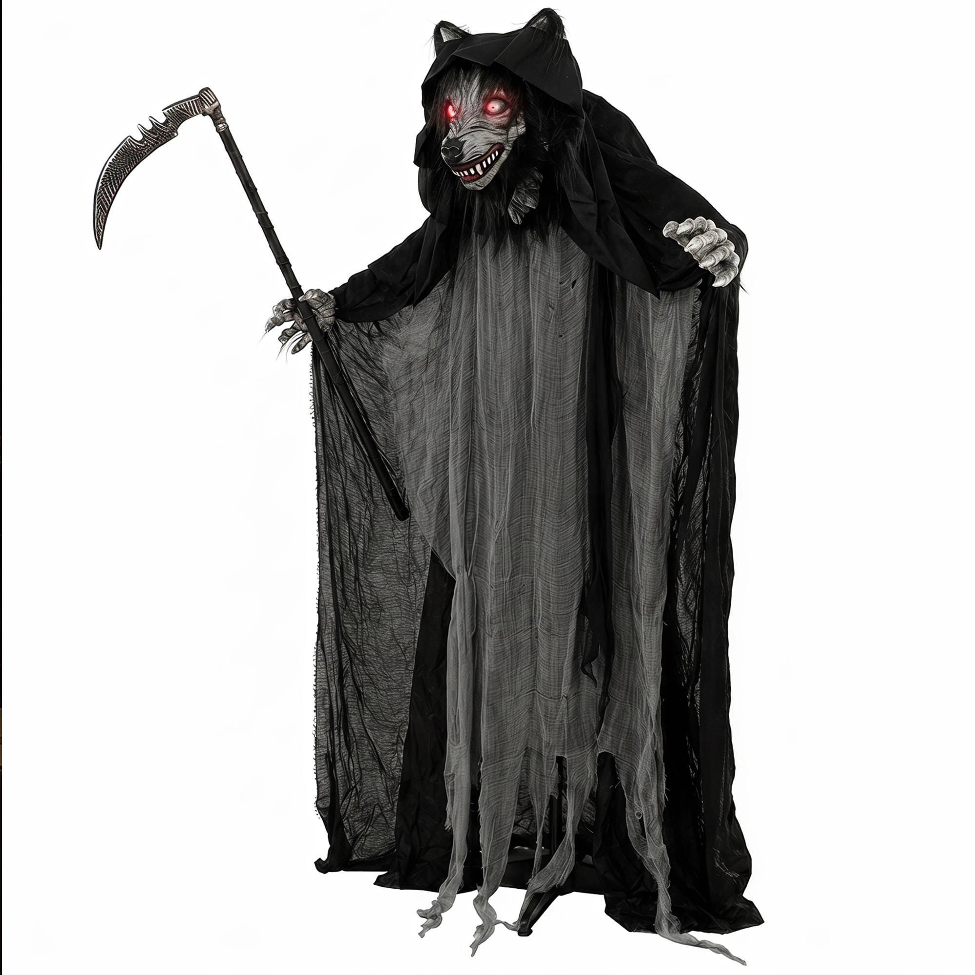 HOMCOM 5.6ft Animated Halloween Standing Werewolf with Sickle Decoration - Image 3