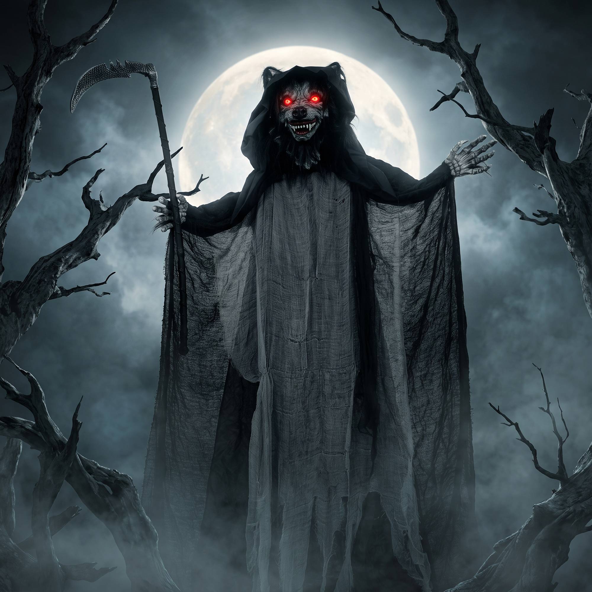 HOMCOM 5.6ft Animated Halloween Standing Werewolf with Sickle Decoration - Image 5