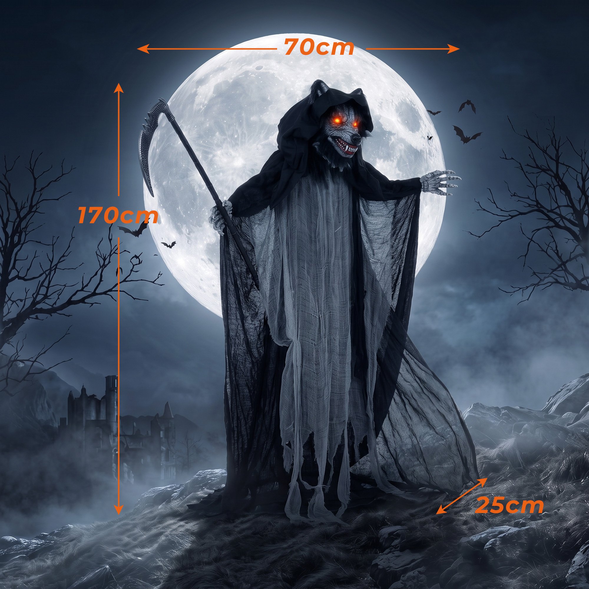 HOMCOM 5.6ft Animated Halloween Standing Werewolf with Sickle Decoration - Image 6