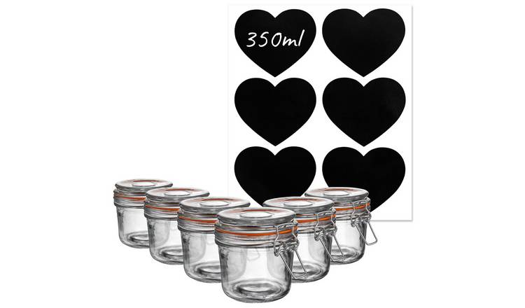Argon Tableware Glass Storage Jars with Heart Labels - Pack of 6