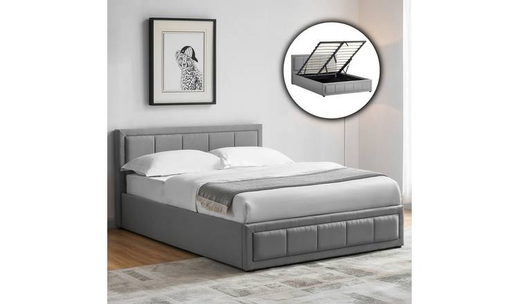 Vida Designs Vanita Double Ottoman Fabric Bed - Light grey