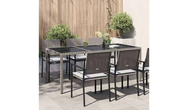 Walplus Poly Rattan Garden Table - Grey - 190 x 90 x 75 cm
