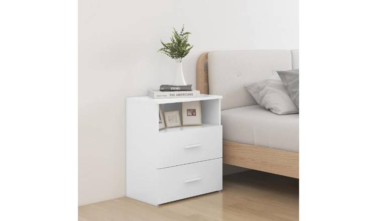 Walplus 2 Drawer Engineered Wood Bed Cabinet - White - 50 x 32 x 60 cm
