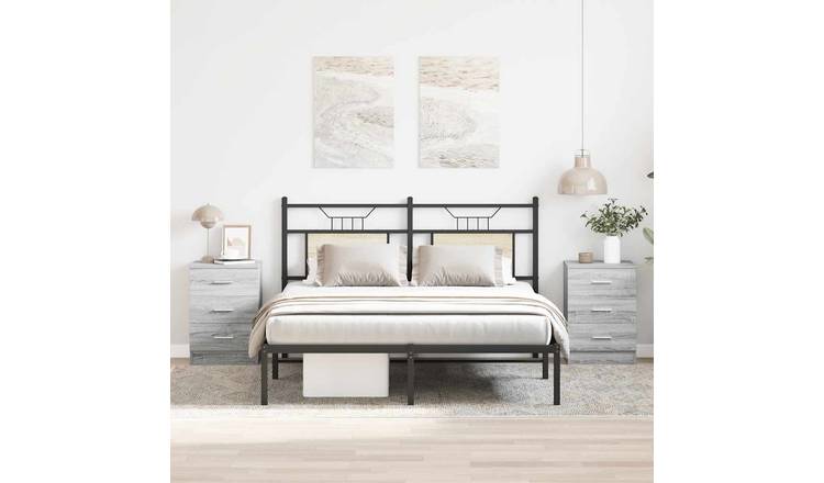 Walplus Pack of 2 3 Drawer Bedside Cabinet - Grey and Oak - 38 x 35 x 56 cm