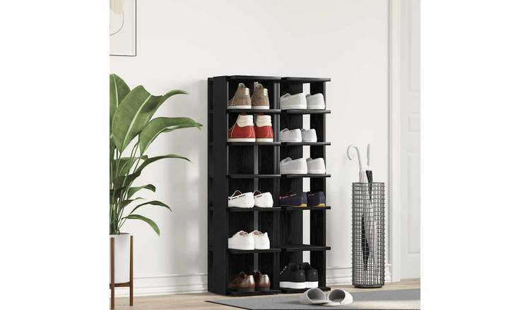 Walplus Pack of 2 Engineered Wood Shoe Cabinet - Black Oak - 25 x 27 x 102 cm