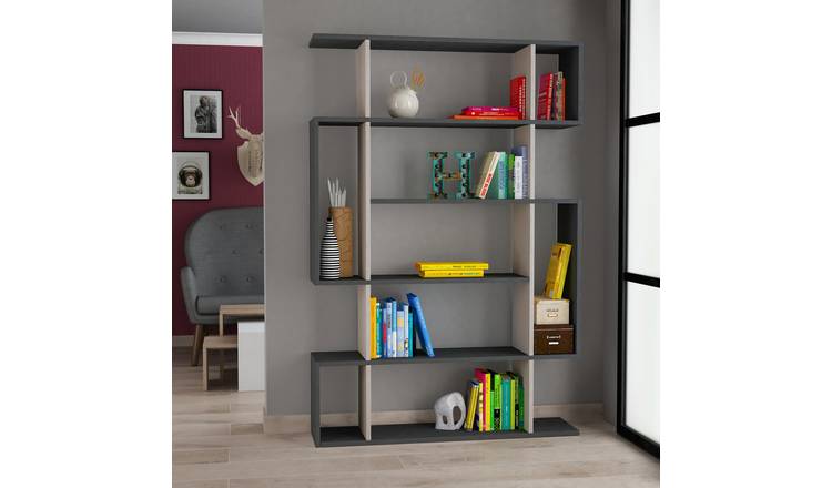 Decortie Mito Particleboard Bookcase - Anthracite Grey & Light Mocha