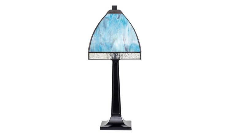 Happy Homewares Emerald Green and Teal Mix Tiffany Glass Table Lamp - 20cm