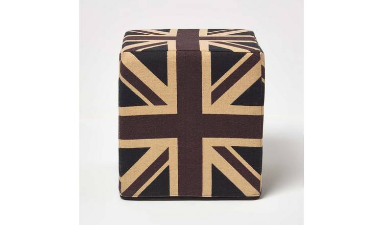 Homescapes Vintage Union Jack Cotton Cube Pouffe – 36 x 36 x 38 cm