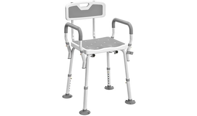 HOMCOM EVA Padded Shower Chair with Back and 4 Suction Foot Pads - Light Grey