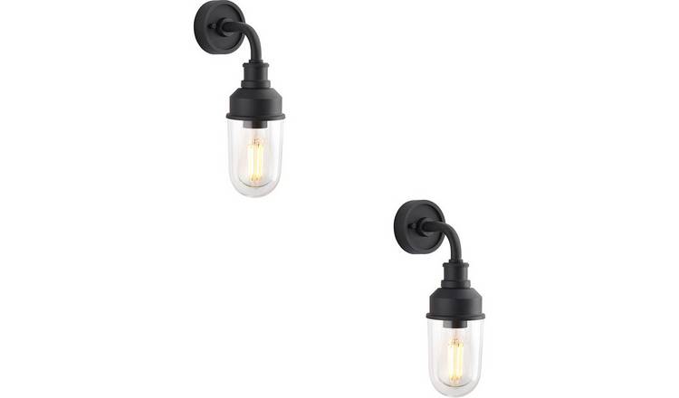Loops Direct Pack of 2 Aluminium Outdoor Wall Light - Black and Clear