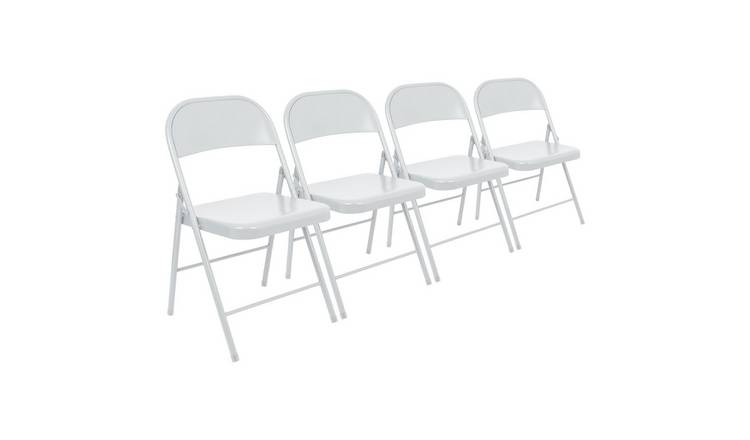 Harbour Housewares Metal Folding Chairs - Matt White - Pack of 4