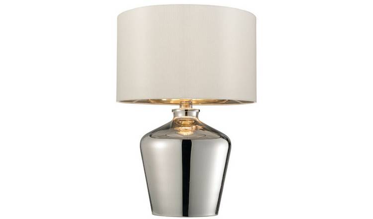 Loops Direct Glass and Fabric Table Lamp - Gloss Chrome Glass and Ivory
