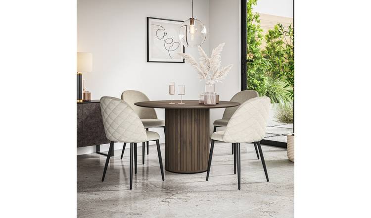 Furniture Online Arlo Raye Walnut Top w Wal Legs Dining Table & 6 Beige Chairs