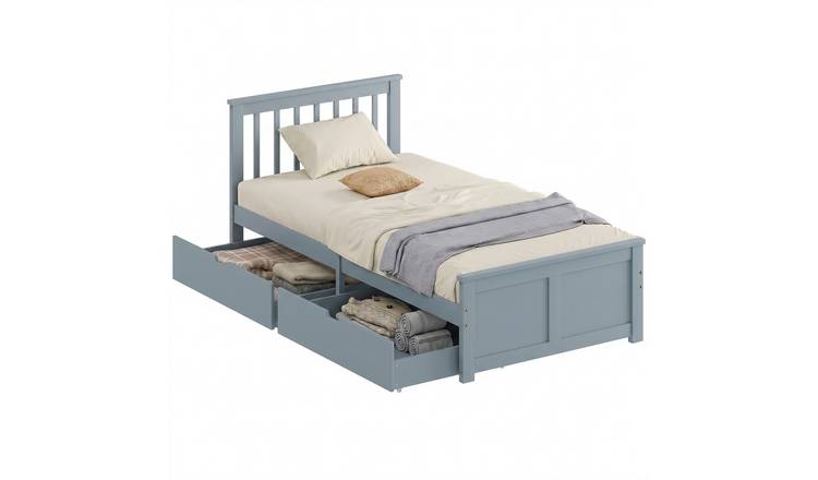 HOMCOM 3ft Single Solid Wooden Bed Frame with Drawers and Headboard - Grey