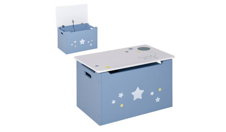 HOMCOM Single Wooden Toy Box with Lid Kids Storage Bench - Blue White