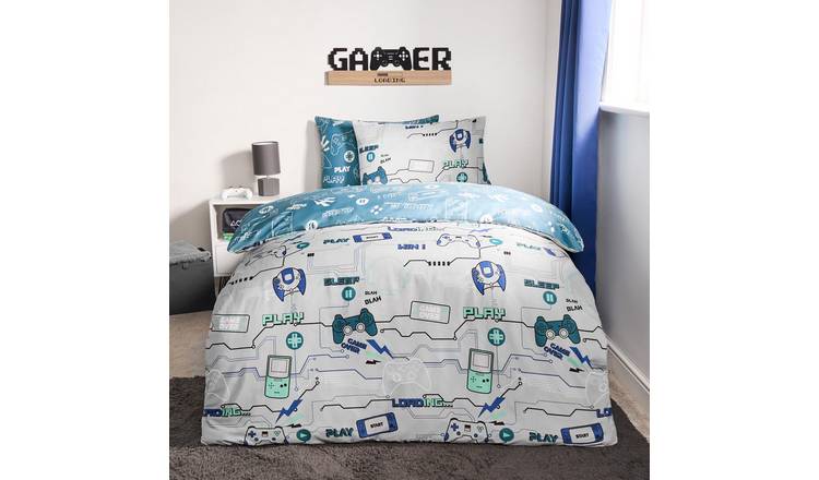 OHS Gaming Duvet Cover Set Reversible Bedding Grey - Single
