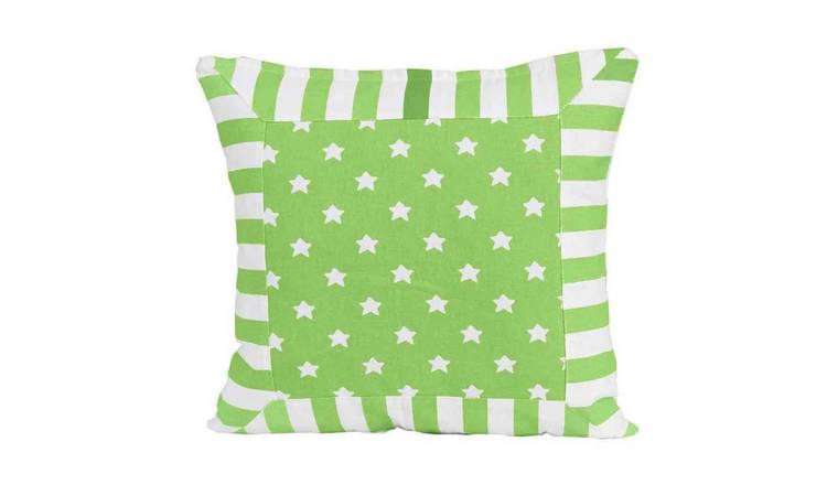 Homescapes Green Cotton Stripe Border & Stars Cushion Cover - 60 x 60 cm