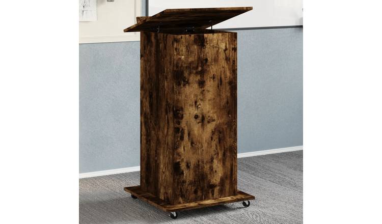 Walplus Wheels Drawer Engineered Wood Lectern - Dark Oak - 55 x 55 x 107 cm