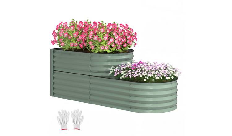 Outsunny Metal Raised Garden Bed with Open Bottom - Light Green