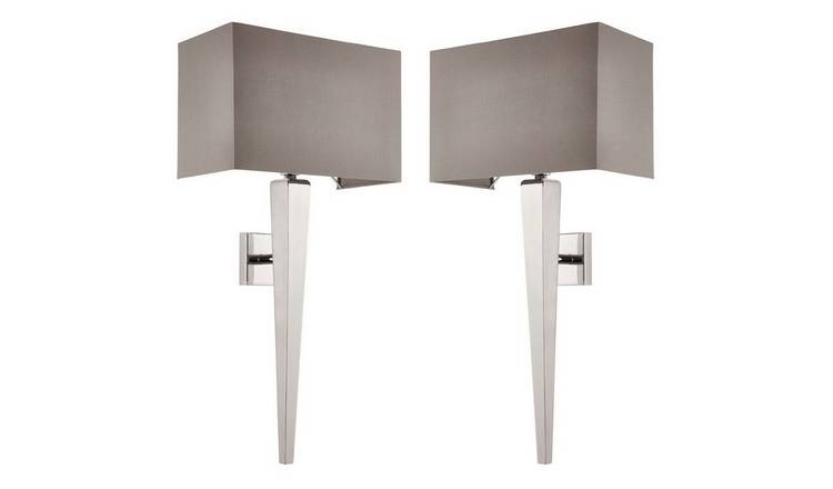 Loops Direct Pack of 2 Steel and Fabric Wall Light - Chrome and Grey