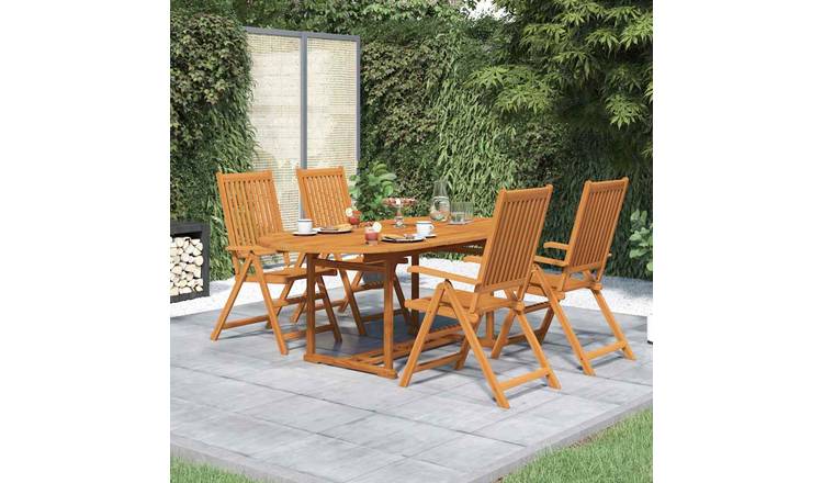 Walplus 5 Piece Acacia Wood Garden Dining Set - Brown - 150-200 x 100 x 74 cm