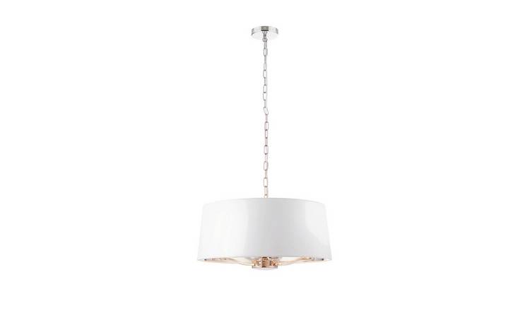 Loops Direct Vintage White Fabric Pendant Light - Bright Nickel