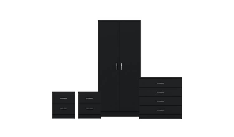Vida Designs Riano Bedroom Set (Bedsides, 4 Drawer Chest, 2 Door Wardrobe)-Black