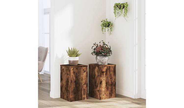 Walplus Pack of 2 Engineered Wood Plant Stand - Smoked Oak - 30 x 30 x 50 cm