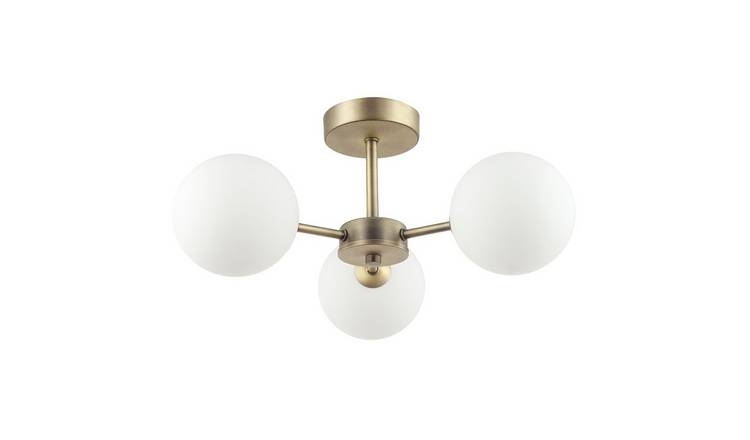 Happy Homewares Antique Brass with Opal Globe Glass Ceiling Light - 44cm