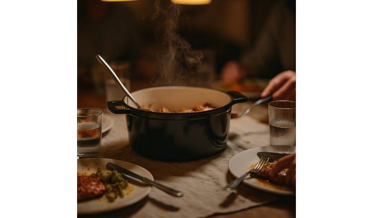 Argon Tableware Round Cast Iron Casserole Dishes - Matt Black - Pack of 2