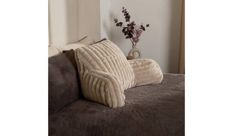 OHS Heatable Ribbed Faux Fur Cuddle Cushion - Stone