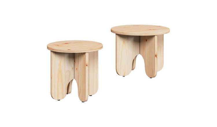 Walplus Pack of 2 Solid Pine Wood Coffee Table - Natural - 39.5 x 39.5 x 30 cm