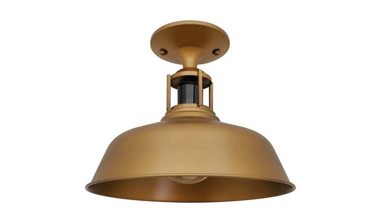 Energy Light Bulbs Barn Slotted Metal Flush Mount Ceiling Light - Brass