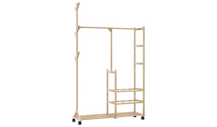 Walplus Bamboo Clothes Rack with Shelves and Wheels - 100 x 38 x 175.5 cm