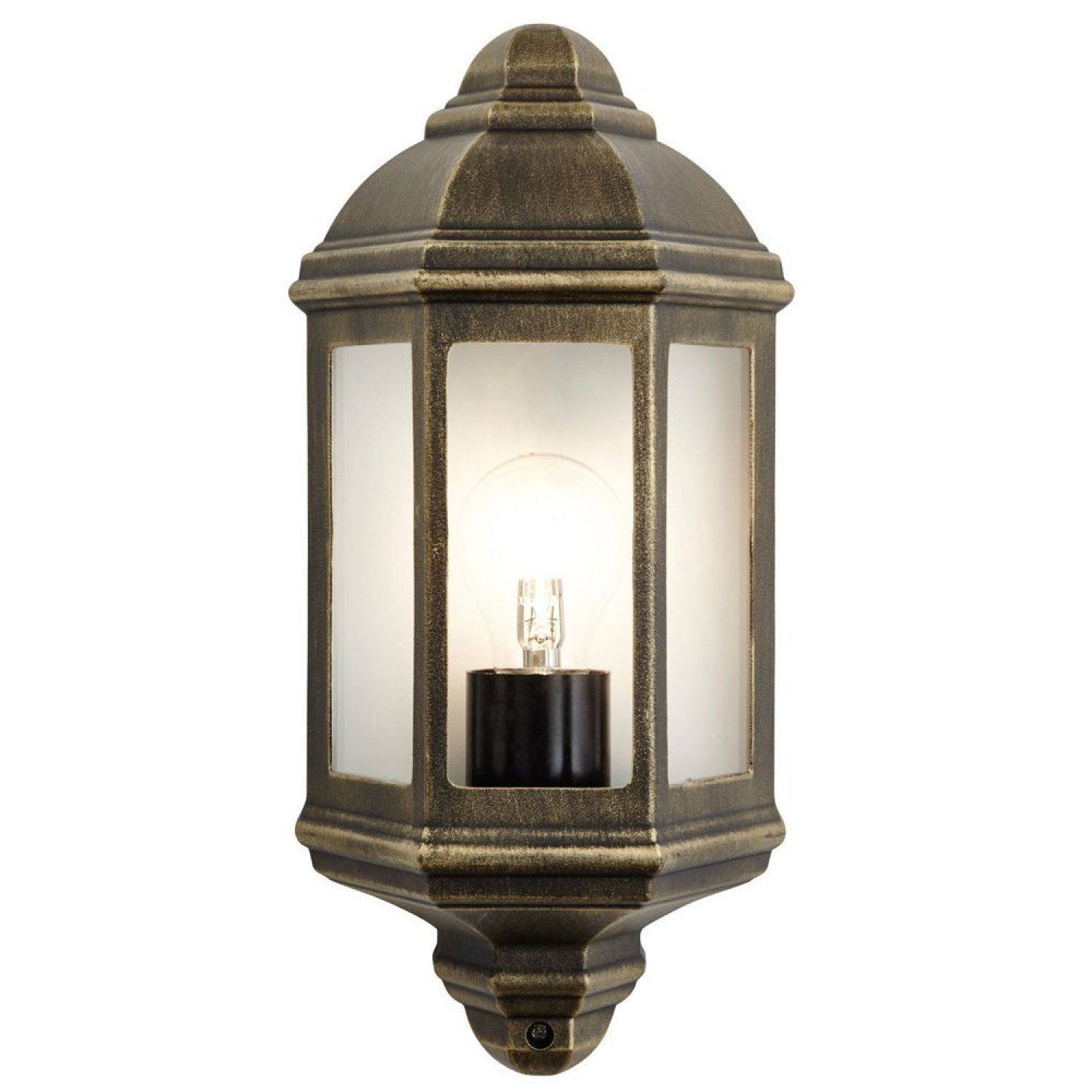 Happy Homewares Black and Gold Flush IP44 Rated Outdoor Wall Light - 17cm - Image 1