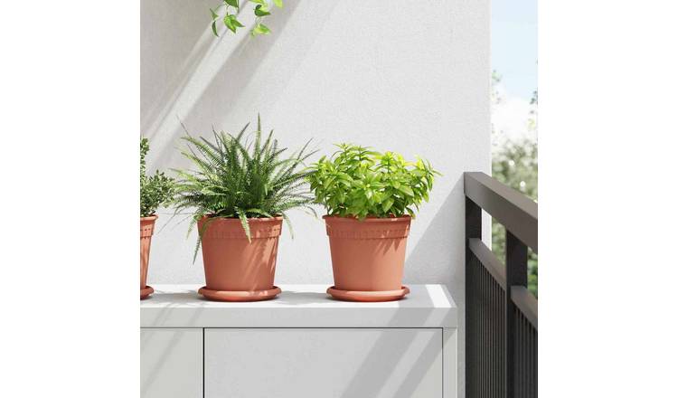 Walplus Pack of 6 Plastic Round Planter Tray - Brick Red V2 - 14 x 14 x 2 cm