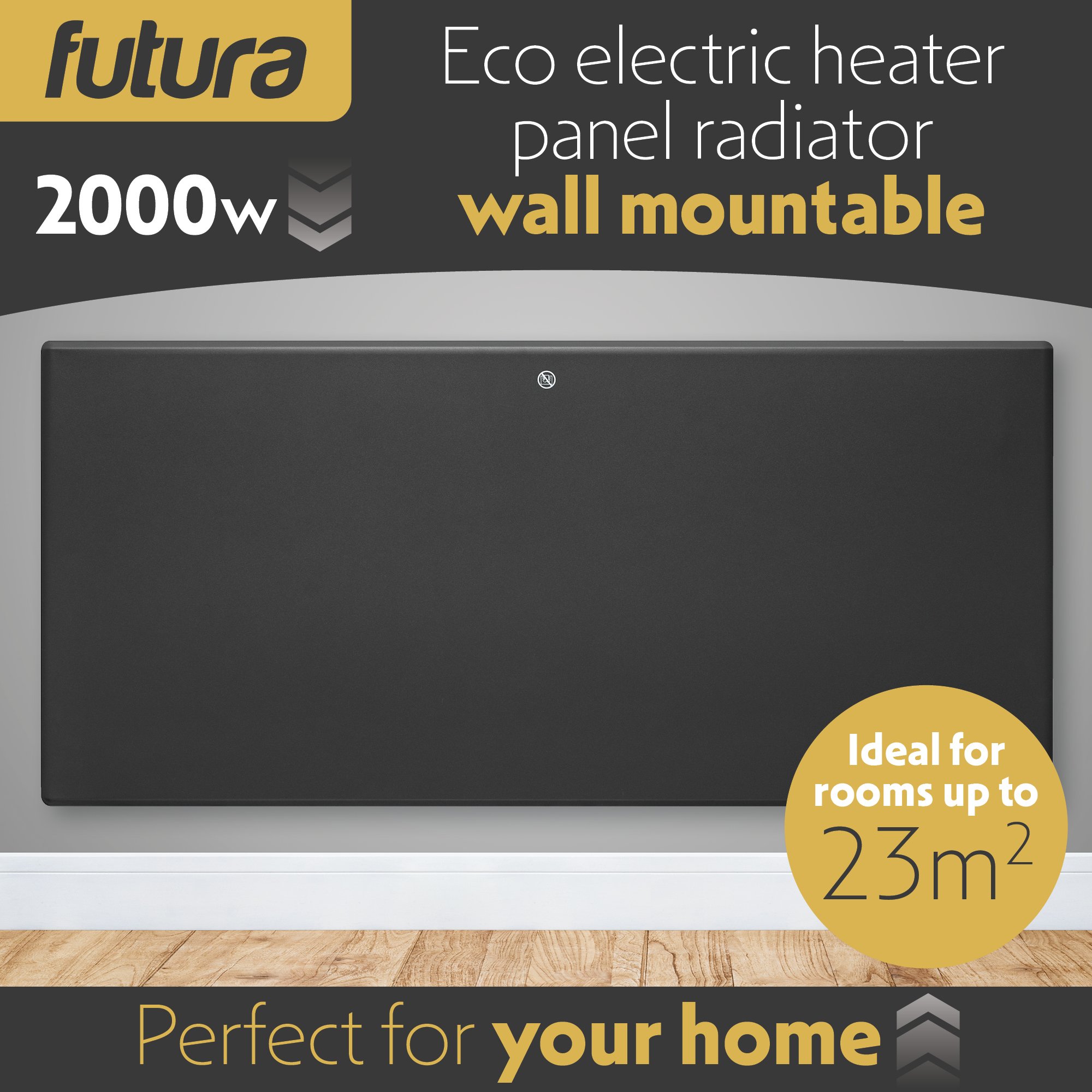 Futura 2000W Wall Mounted Panel Heater 87cm - Grey - Image 2