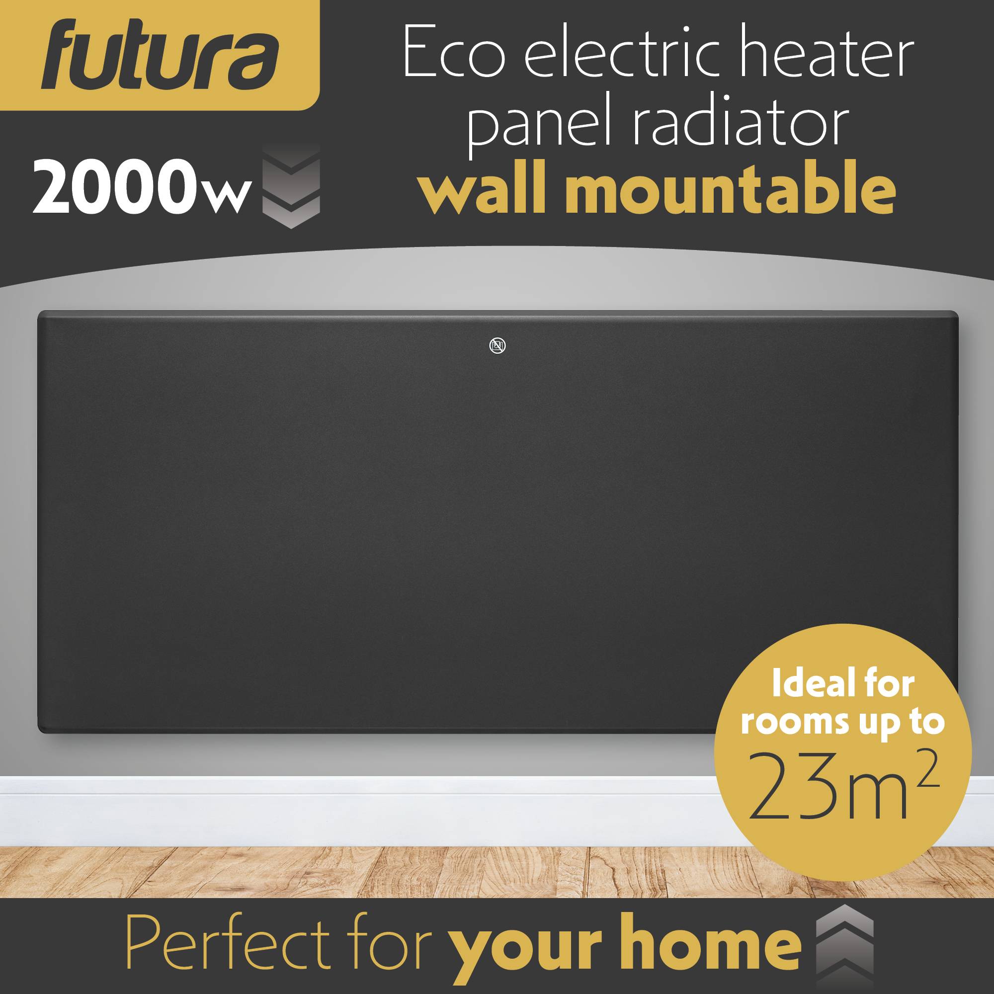 Futura 2000W Wall Mounted Panel Heater 87cm - Grey - Image 2